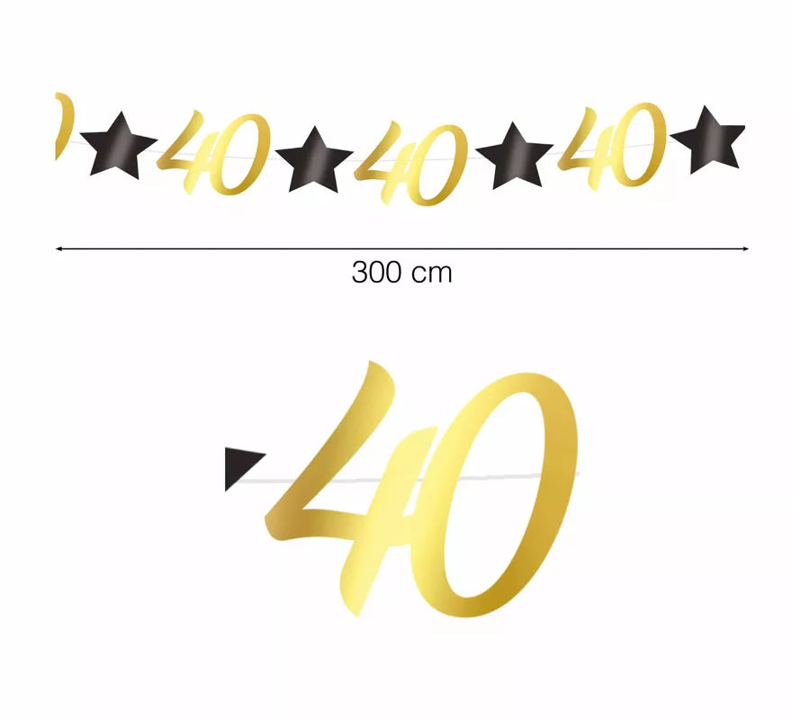 Guirnalda Dorada 40 Años Cumpleaños y Aniversarios de 300 cms