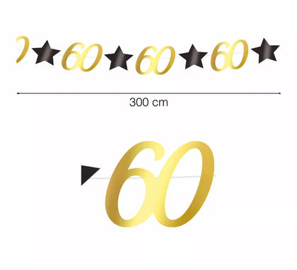 Guirnalda Dorada 60 Años Cumpleaños y Aniversarios de 300 cms