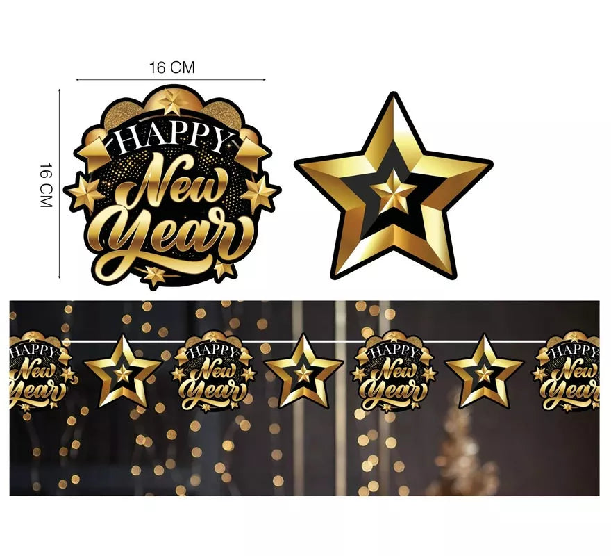 Guirnalda Happy New Year Estrellas de 300 y 16x16 cm
