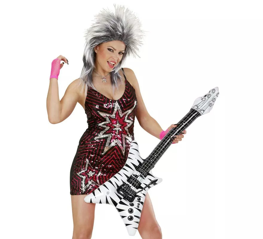 Guitarra Rockstar estampado cebra hinchable de 95 cm