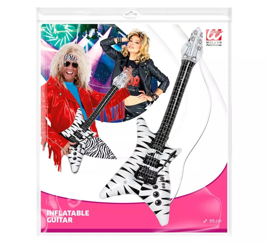 Guitarra Rockstar estampado cebra hinchable de 95 cm