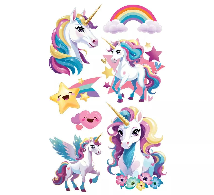 Hoja de Tatuajes de Unicornios de 14x30 cm