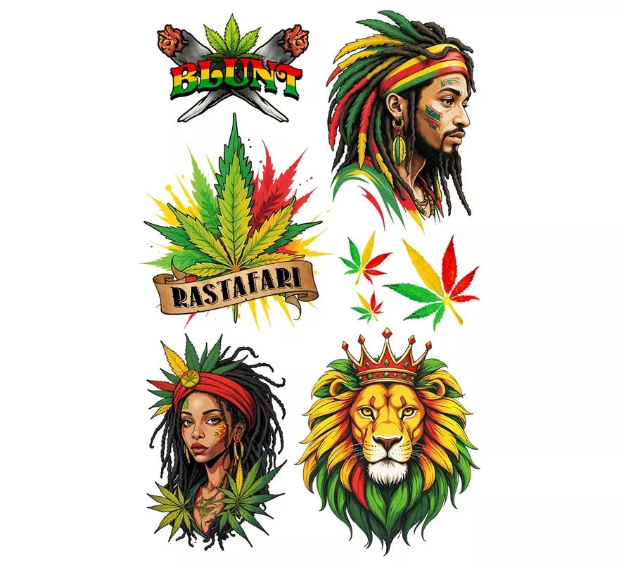 Hoja de Tatuajes Jamaicanos de 14x30 cm