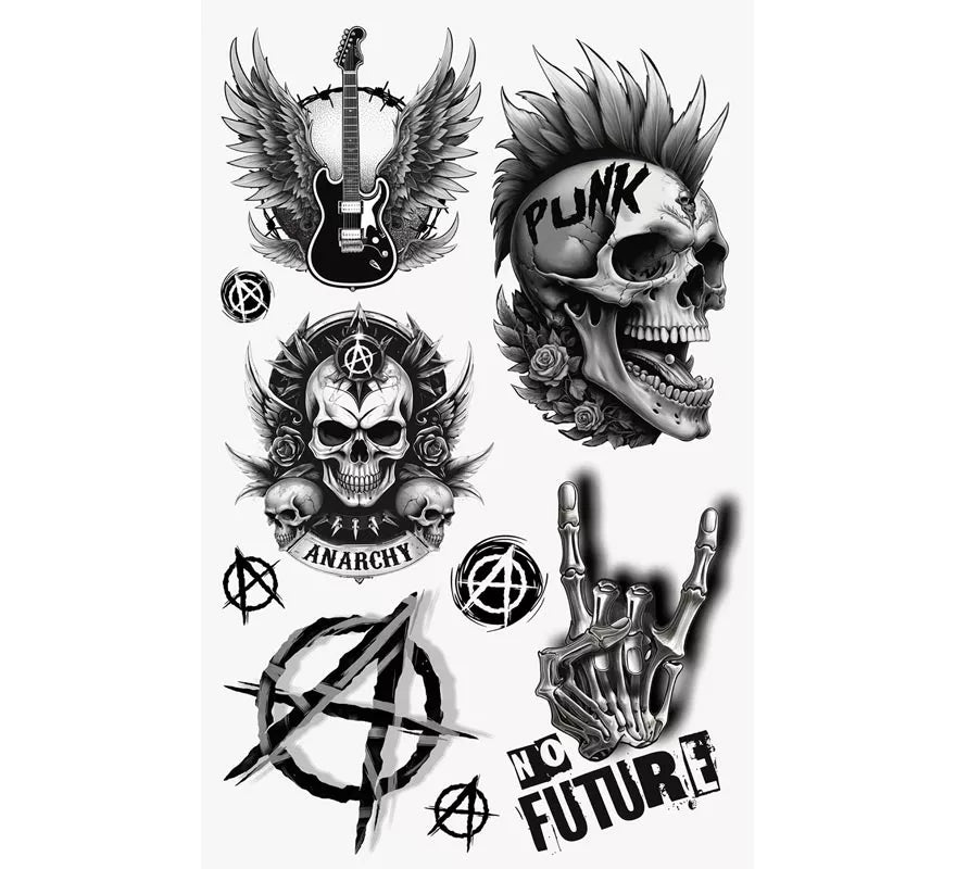 Hoja de Tatuajes Punk de 14x30 cm