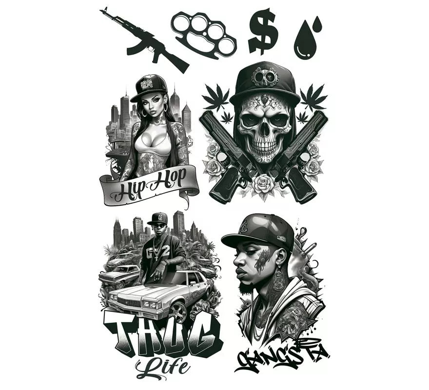 Translation missing: en.Hoja de Tatuajes Thug Life de 14x30 cm