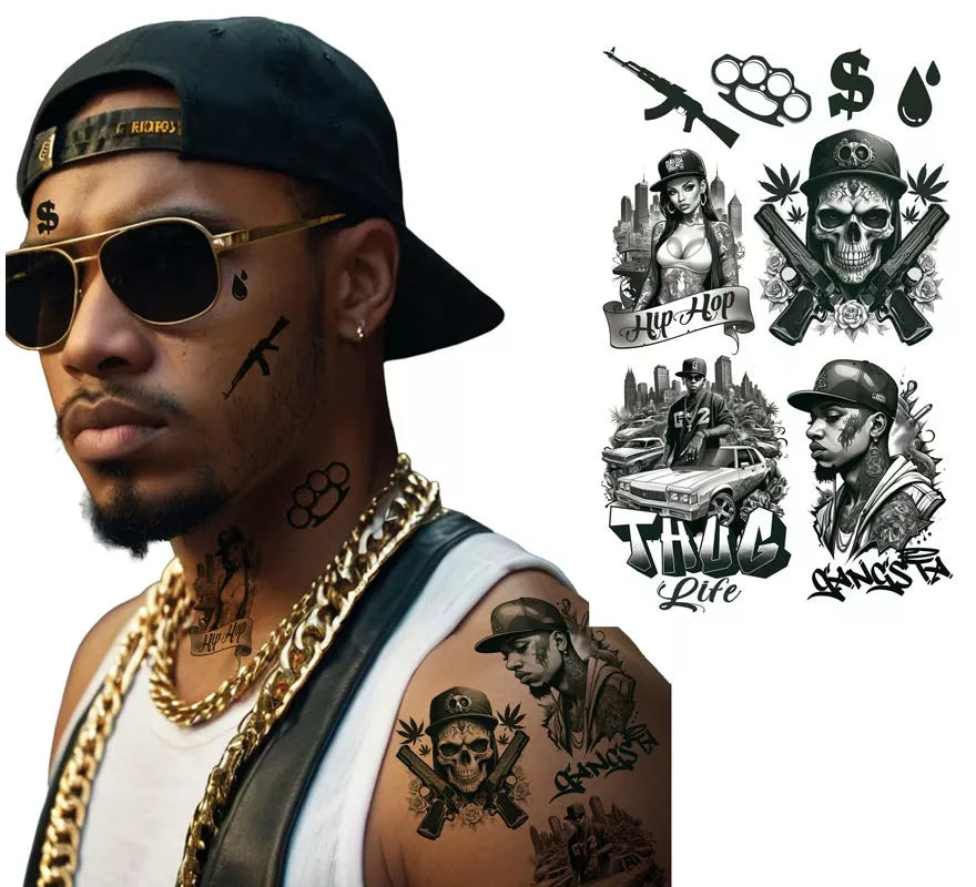 Hoja de Tatuajes Thug Life de 14x30 cm