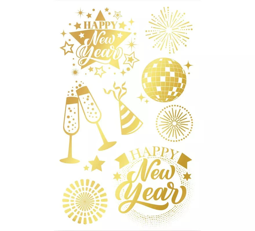 Hoja Tatuajes Happy New Year dorado
