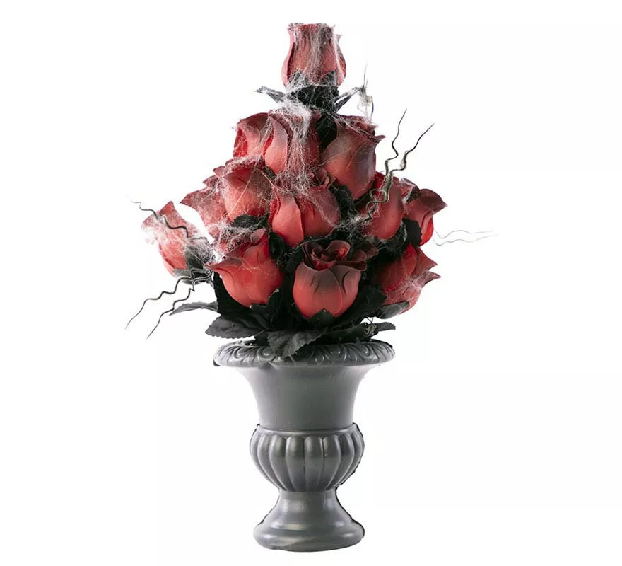 Translation missing: en.Jarrón con rosas y telarañas de 15x15x34 cm