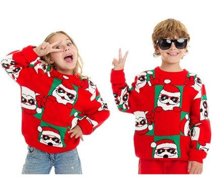 Jersey de Navidad Damero Papá Noel rojo para niños