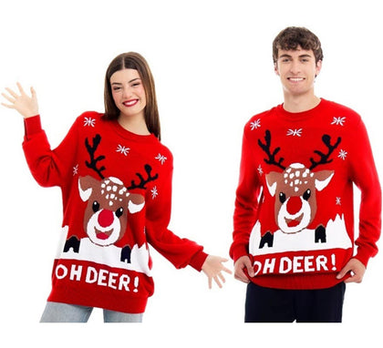 Jersey de Navidad Oh Deer rojo con reno para adulto