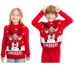 Suéter de Natal Oh Deer Vermelho com Renas para Crianças