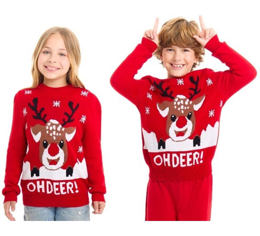 Translation missing: en.Jersey de Navidad Oh Deer rojo con reno para niños