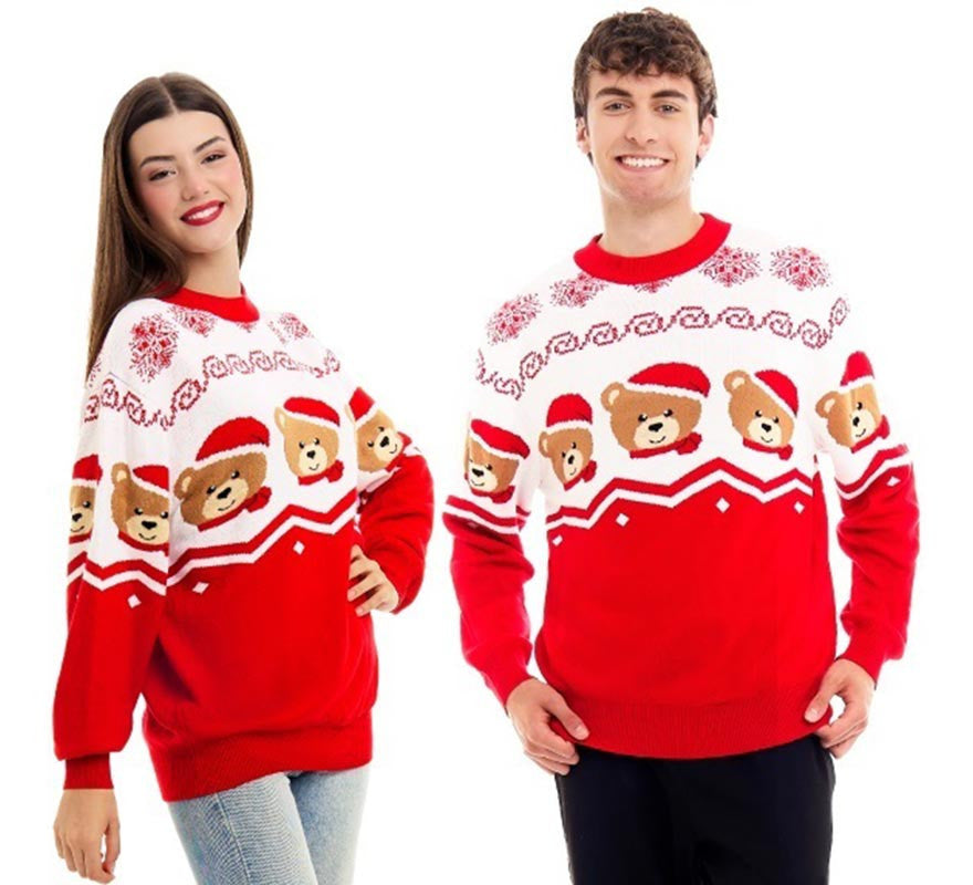Translation missing: en.Jersey de Navidad Ositos rojo y blanco para adulto