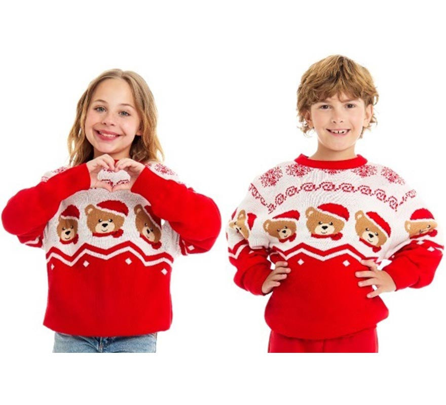 Jersey de Navidad Ositos rojo y blanco para niños