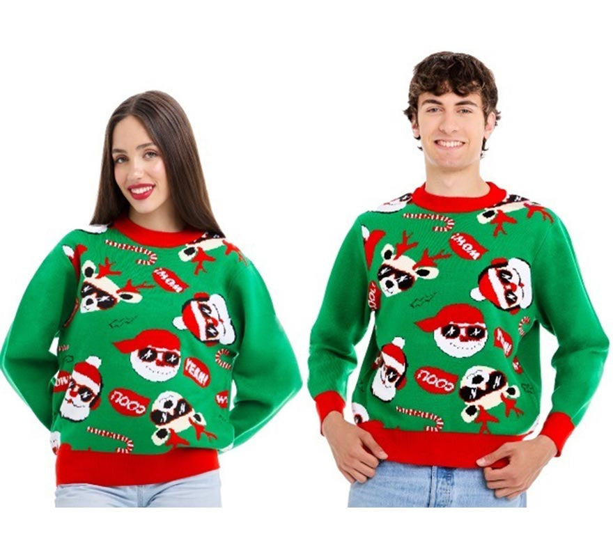 Jersey de Navidad Papá noel Cool verde y rojo para adulto