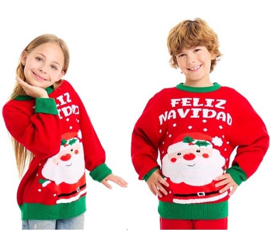 Translation missing: en.Jersey de Navidad Papá Noel Feliz Navidad rojo y verde para niños