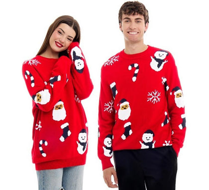 Jersey de Navidad Papá Noel y Muñeco de Nieve Allover Print para adulto