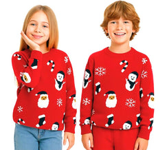 Kids Christmas Jumper Santa Claus and Snowman Allover Print
