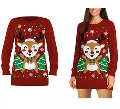 Long Christmas Reindeer Sweater for women