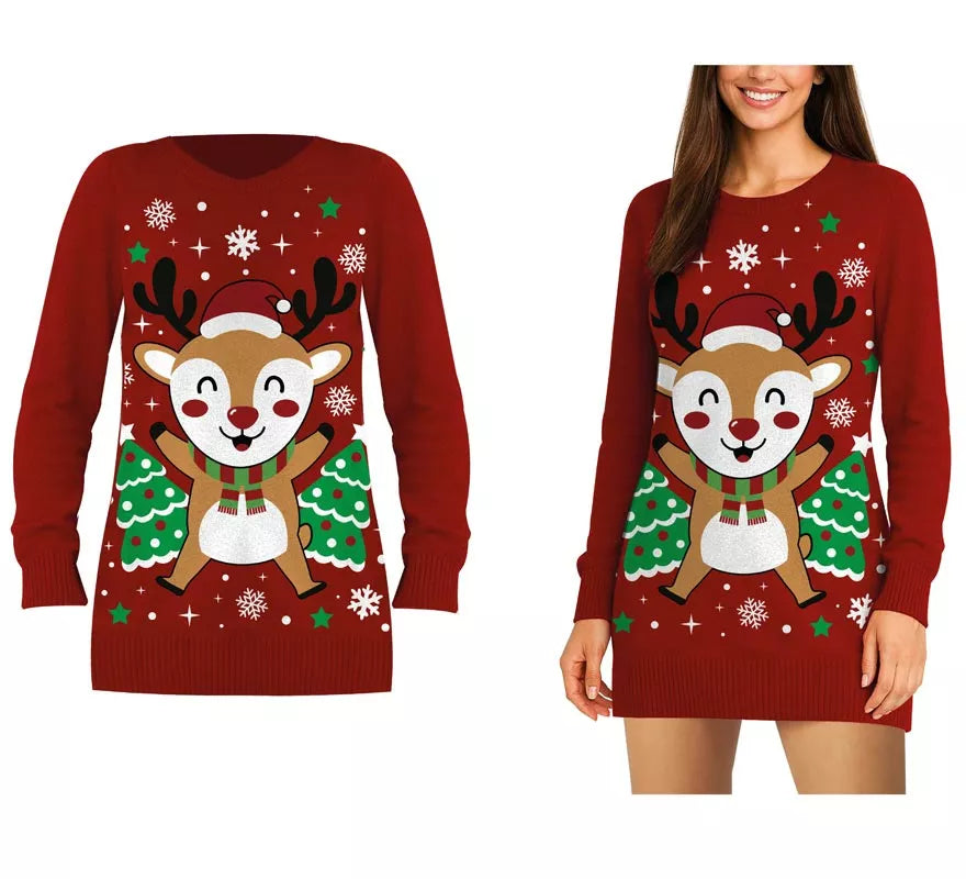 Translation missing: en.Jersey Largo Navideño de Reno para mujer