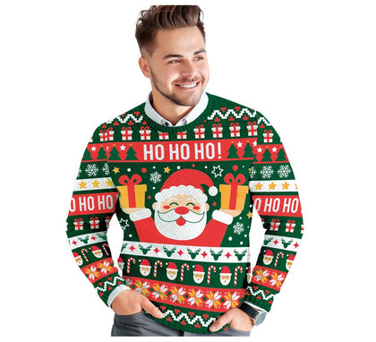 Jersey Navidad Ho Ho Ho verde y rojo para hombre