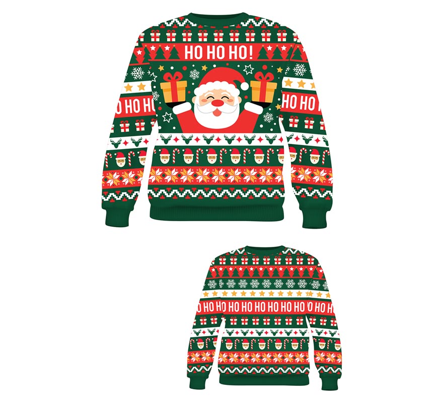 Jersey Navidad Ho Ho Ho verde y rojo para mujer