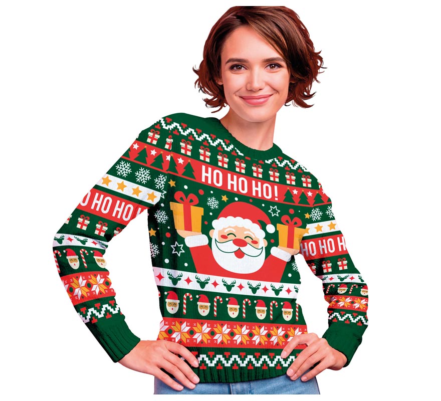 Translation missing: en.Jersey Navidad Ho Ho Ho verde y rojo para mujer