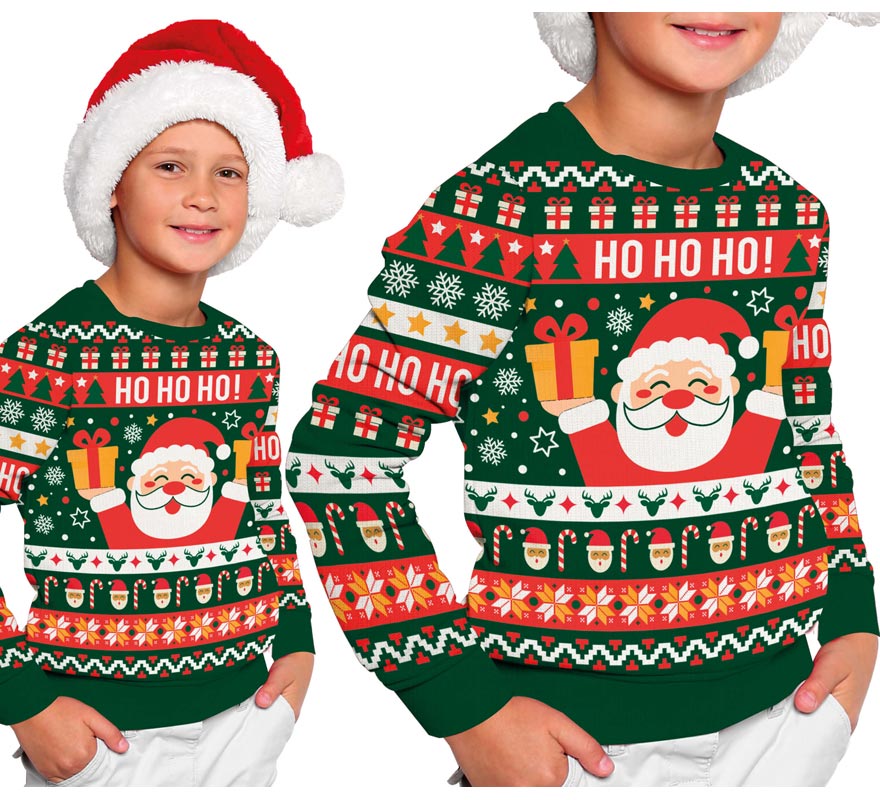 Jersey Navidad Ho Ho Ho verde y rojo para niños
