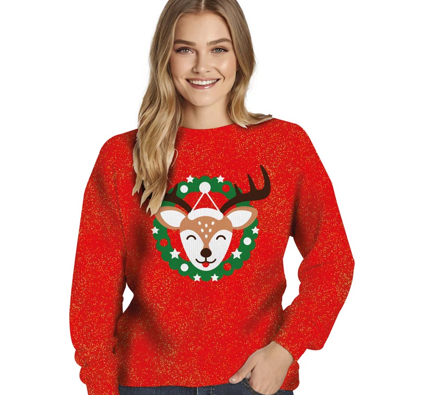 Translation missing: en.Jersey Navidad Reno con Purpurina para mujer