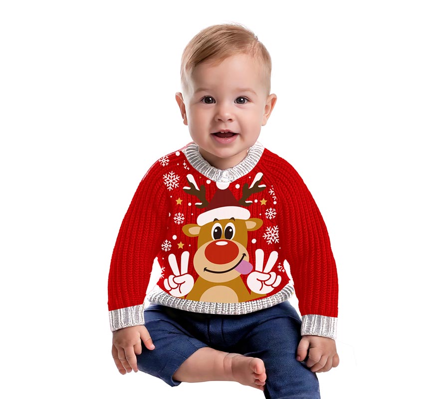 Jersey Navidad Reno Feliz rojo para bebé