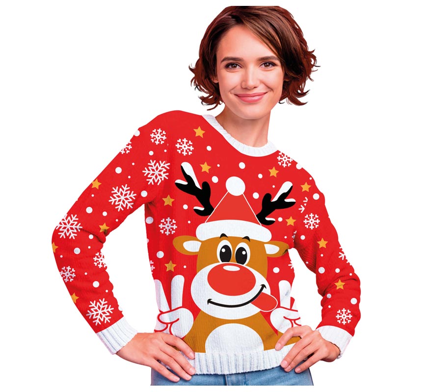 Translation missing: en.Jersey Navidad Reno Feliz rojo para mujer