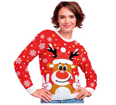 Red Merry Reindeer Christmas Sweater for Women