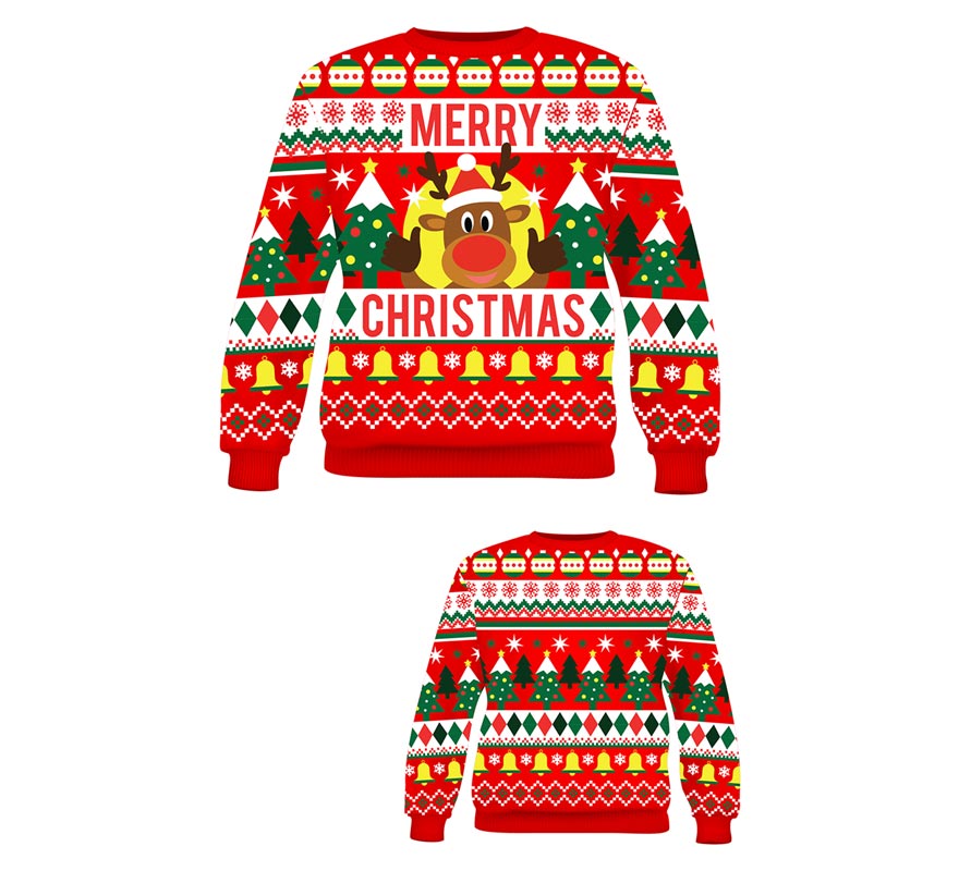 Jersey Navidad Reno Merry Christmas rojo para mujer