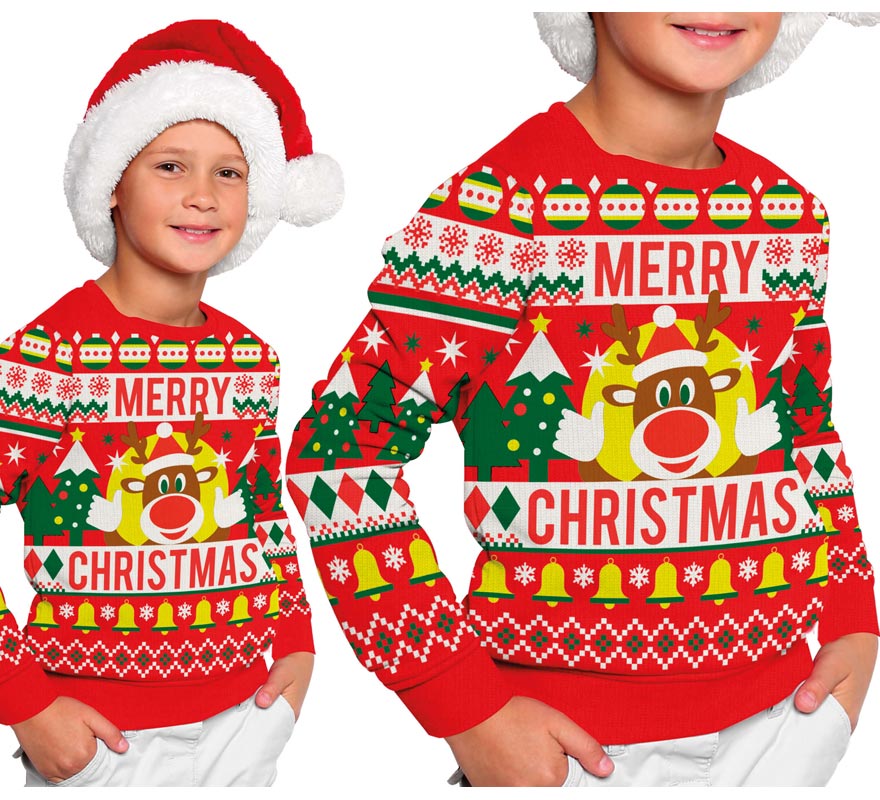 Translation missing: en.Jersey Navidad Reno Merry Christmas rojo para niños