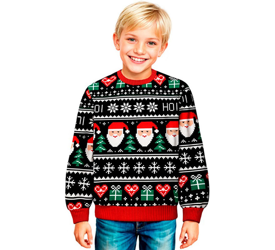 Translation missing: en.Jersey Navideño azul Papá Noel para niños