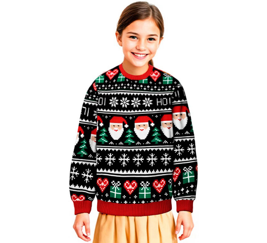 Translation missing: en.Jersey Navideño azul Papá Noel para niños