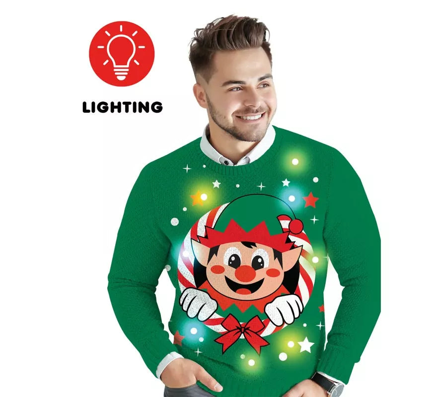 Translation missing: en.Jersey Navideño de Elfo con 12 Luces LED para hombre
