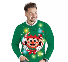 Men's Elf Christmas Sweater with 12 LED Lights