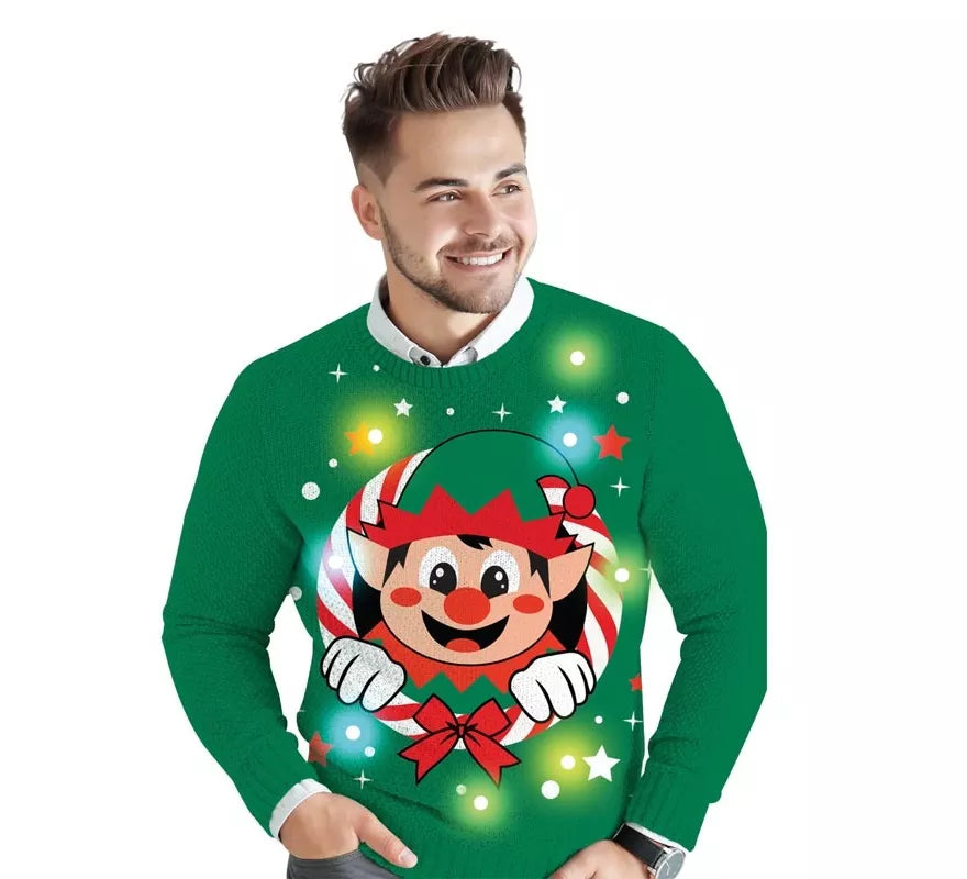 Translation missing: en.Jersey Navideño de Elfo con 12 Luces LED para hombre