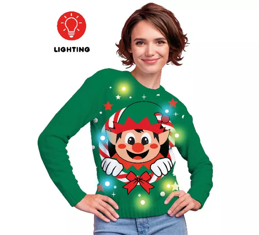 Translation missing: en.Jersey Navideño de Elfo con 12 Luces LED para mujer