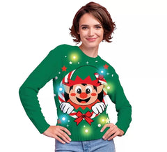 Elf Christmas Sweater with 12 LED Lights for Women