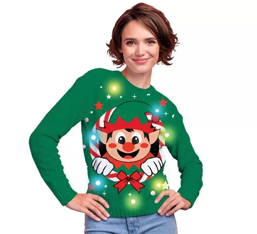 Translation missing: en.Jersey Navideño de Elfo con 12 Luces LED para mujer