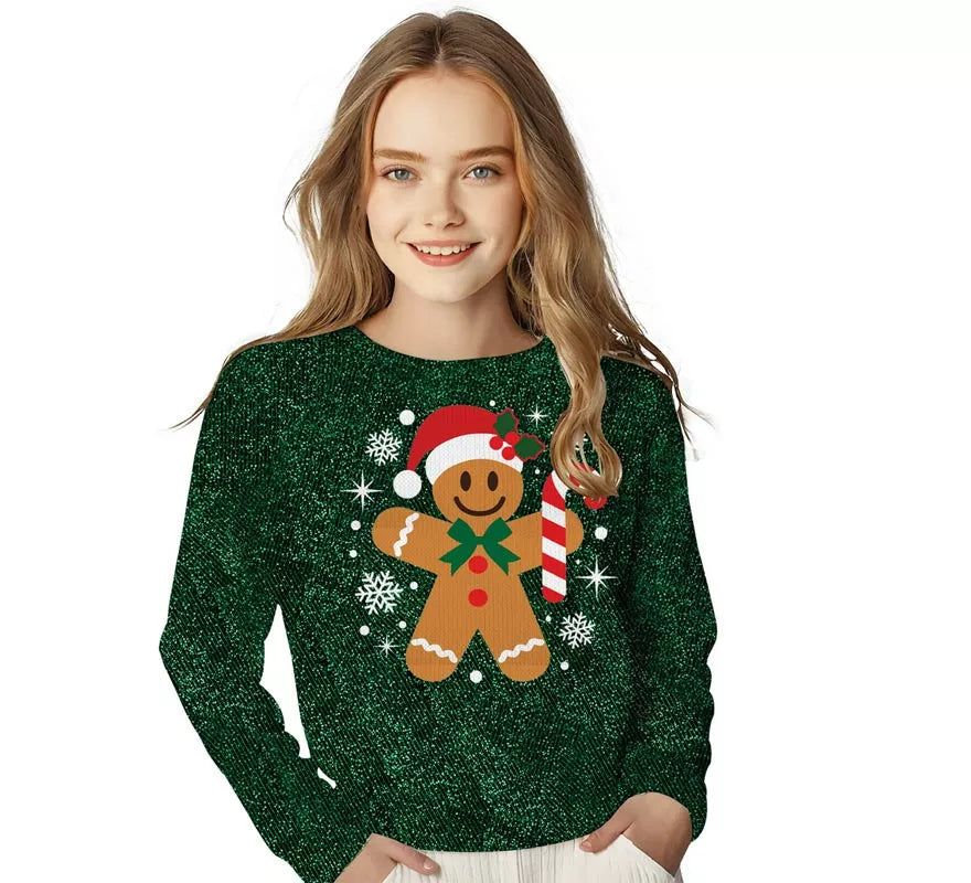 Translation missing: en.Jersey Navideño de Muñeco de Jengibre con Purpurina para niños