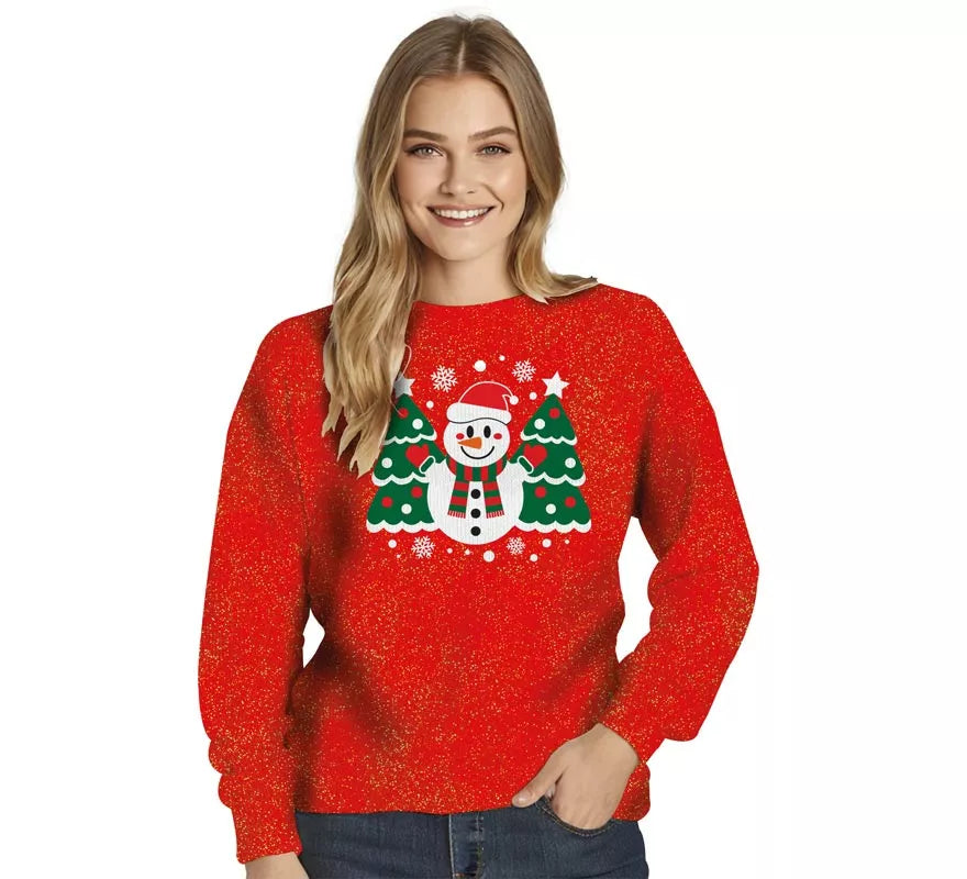 Translation missing: en.Jersey Navideño de Muñeco de Nieve con Purpurina para mujer