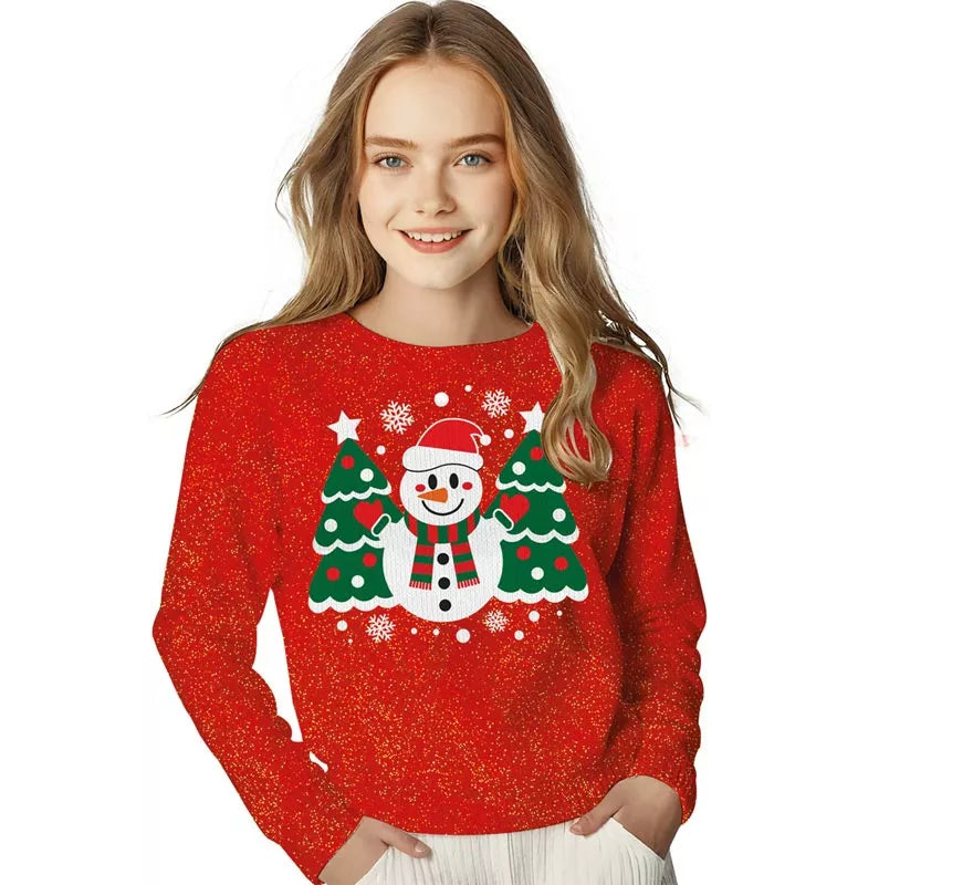 Translation missing: en.Jersey Navideño de Muñeco de Nieve con Purpurina para niños