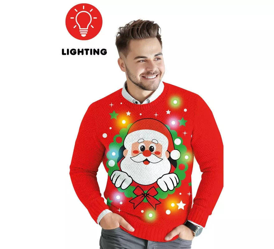 Translation missing: en.Jersey Navideño de Papá Noel con 12 Luces LED para hombre
