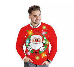 Men's Santa Claus Christmas Sweater with 12 LED Lights