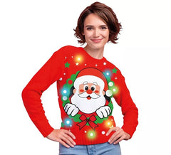 Santa Claus Christmas Sweater with 12 LED Lights for Women