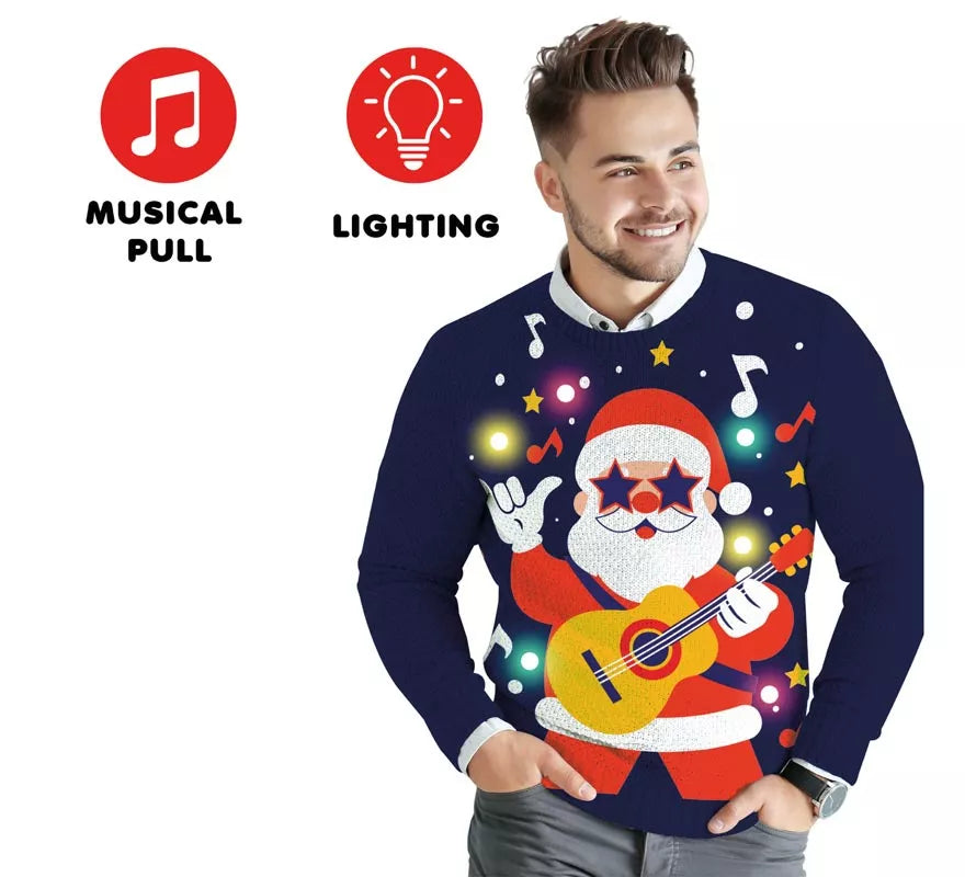 Translation missing: en.Jersey Navideño de Papá Noel Divertido con 12 Luces LED para hombre