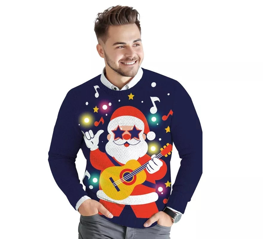 Jersey Navideño de Papá Noel Divertido con 12 Luces LED para hombre